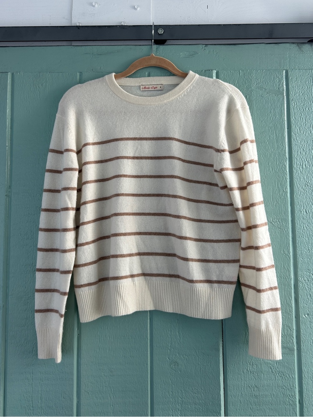 Marine Layer 100% Cashmere Crewneck Stripe Sweater Small Women Harper White Gold